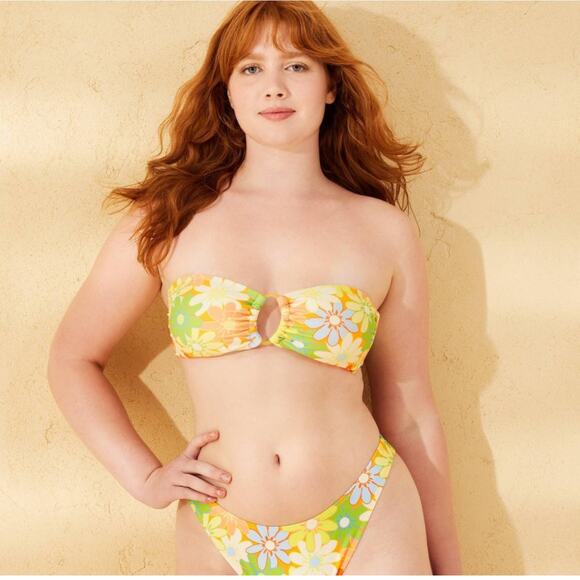 Wild Fable Women’s Floral Bikini Size S Size M Cheeky Bottom Bandeau Top NEW - Picture 1 of 14